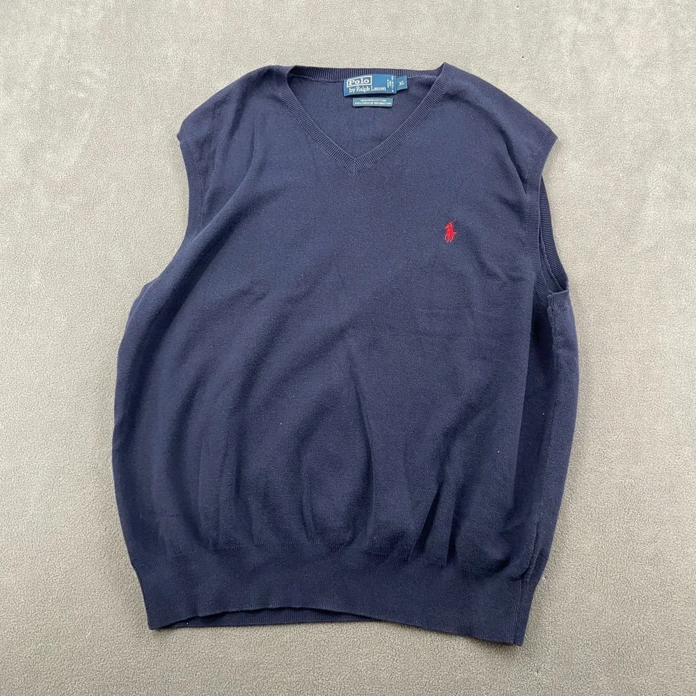 Polo Ralph Lauren Sweater Vest Sz XL Navy Pima Cotton Pony Knit‎ Old Money Luxe